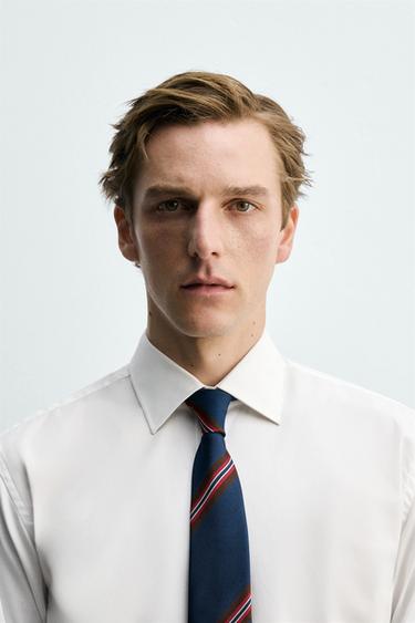 Zara KRAVATA 100% SVILA SA PRUGAMA – Braon-plava – Slika 0