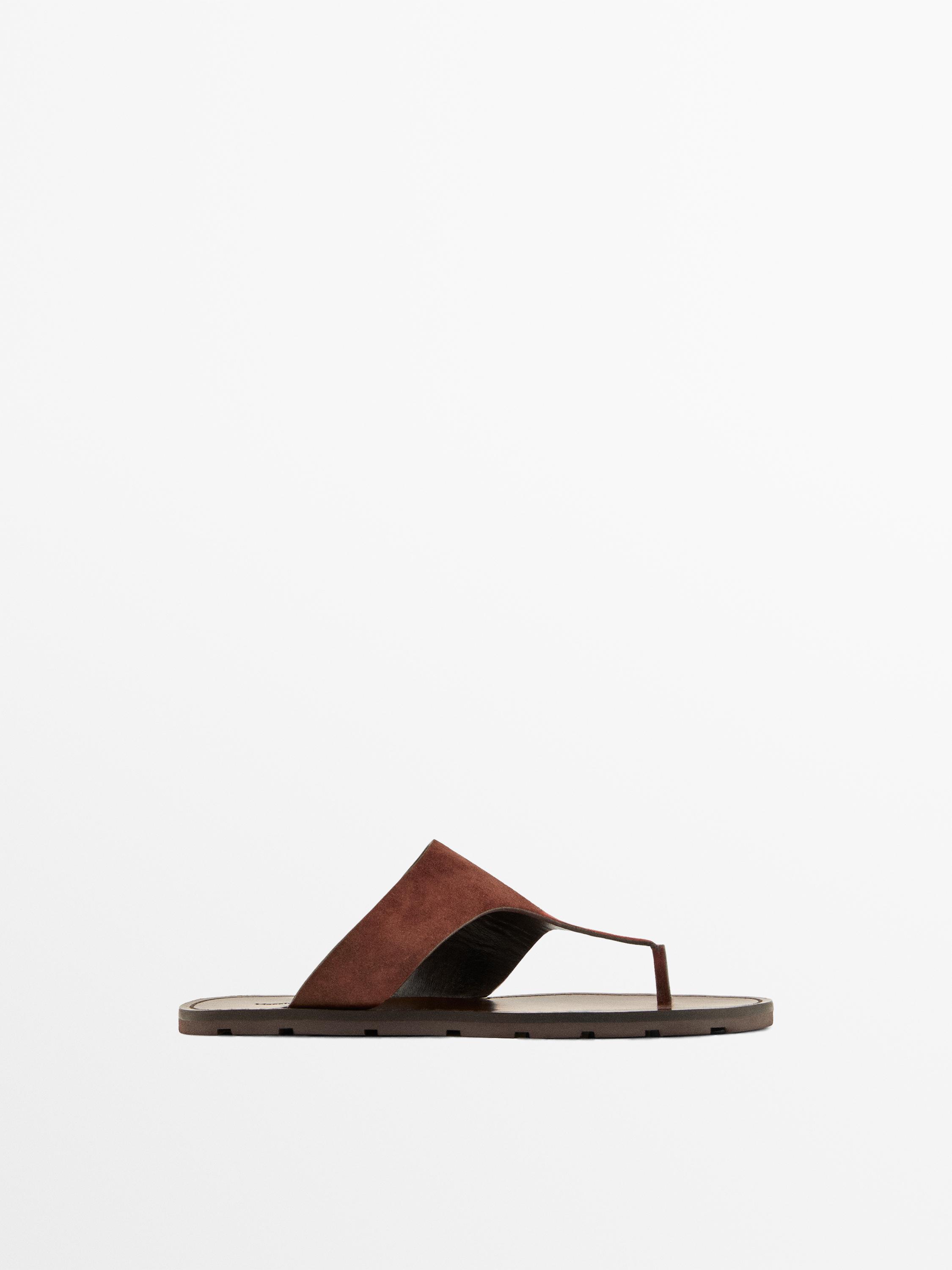 Split leather toe divider sandals — Burgundy Red