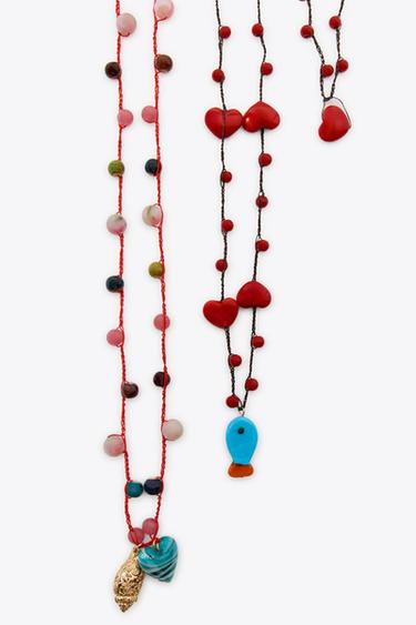 PACK OF 3 CORD HEART CHARM NECKLACES - Red by Zara - Image 4