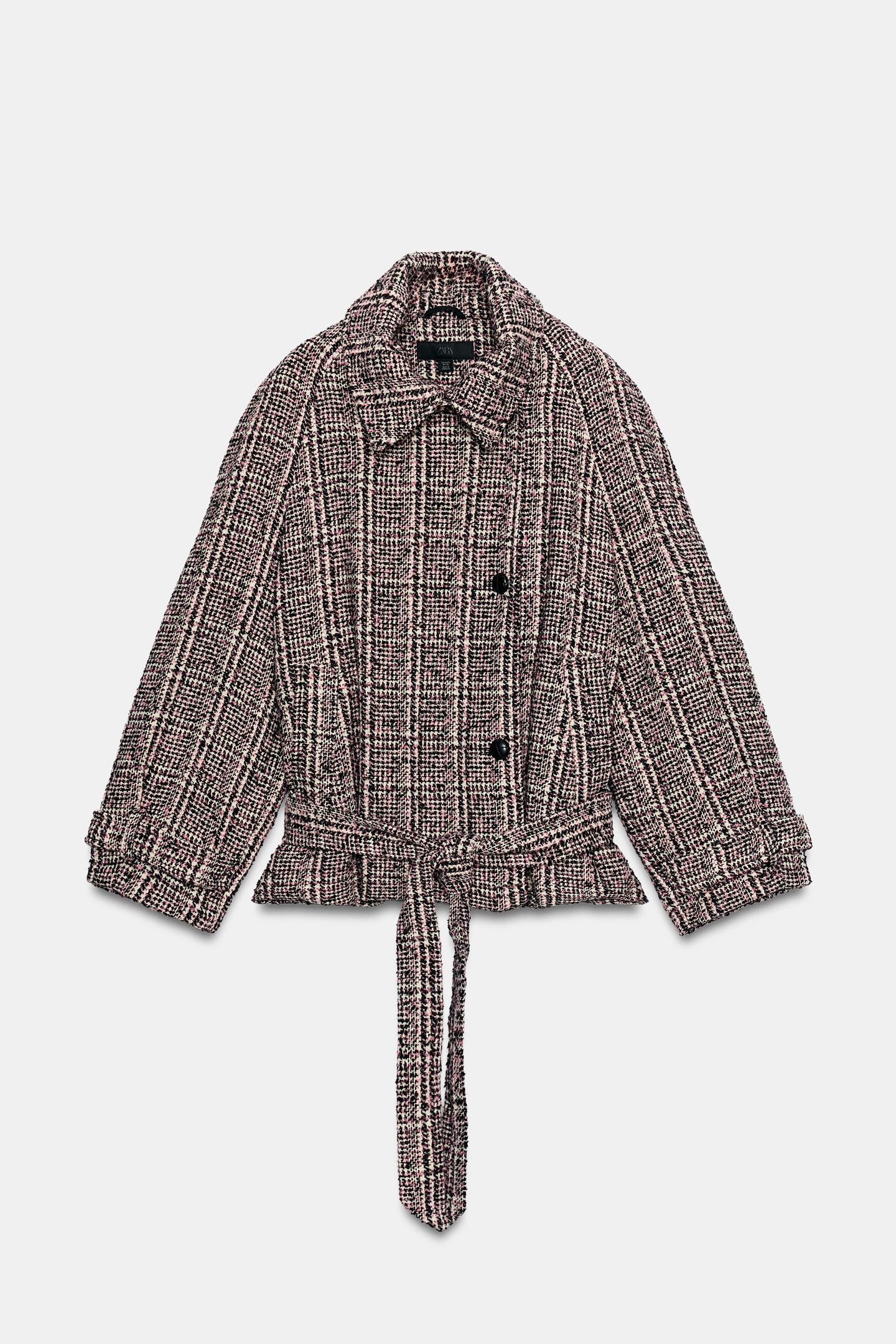 Женская куртка Zara Structured Jacket with Belt, цвет: Розовый / Белый — фото 8