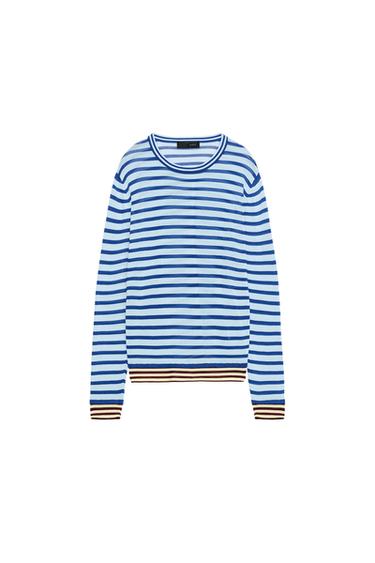 STRIPED KNIT JUMPER - Mid-blue by Zara