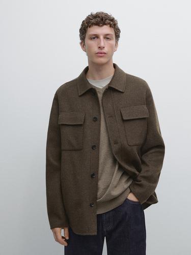 Zara Wool blend overshirt with pockets - Khaki