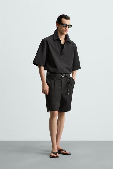 BERMUDA ALGODÓN - LINO PLIEGUES - Negro de Zara - Imagen 0