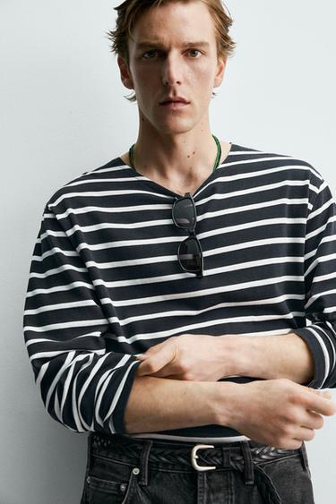 T-SHIRT JACQUARD RAYURES AARON LEVINE X ZARA - Bleu / Blanc de Zara - Image 4