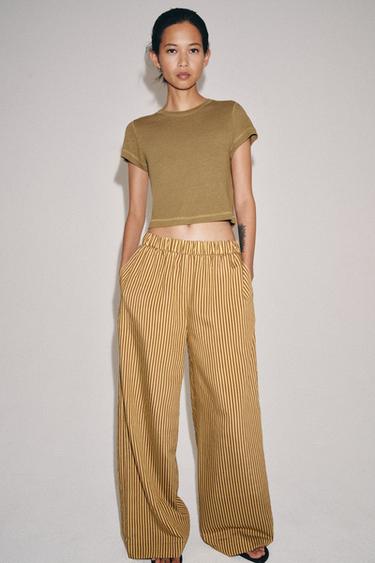 Zara ZW COLLECTION STRIPED WIDE LEG PANTS - Yellow