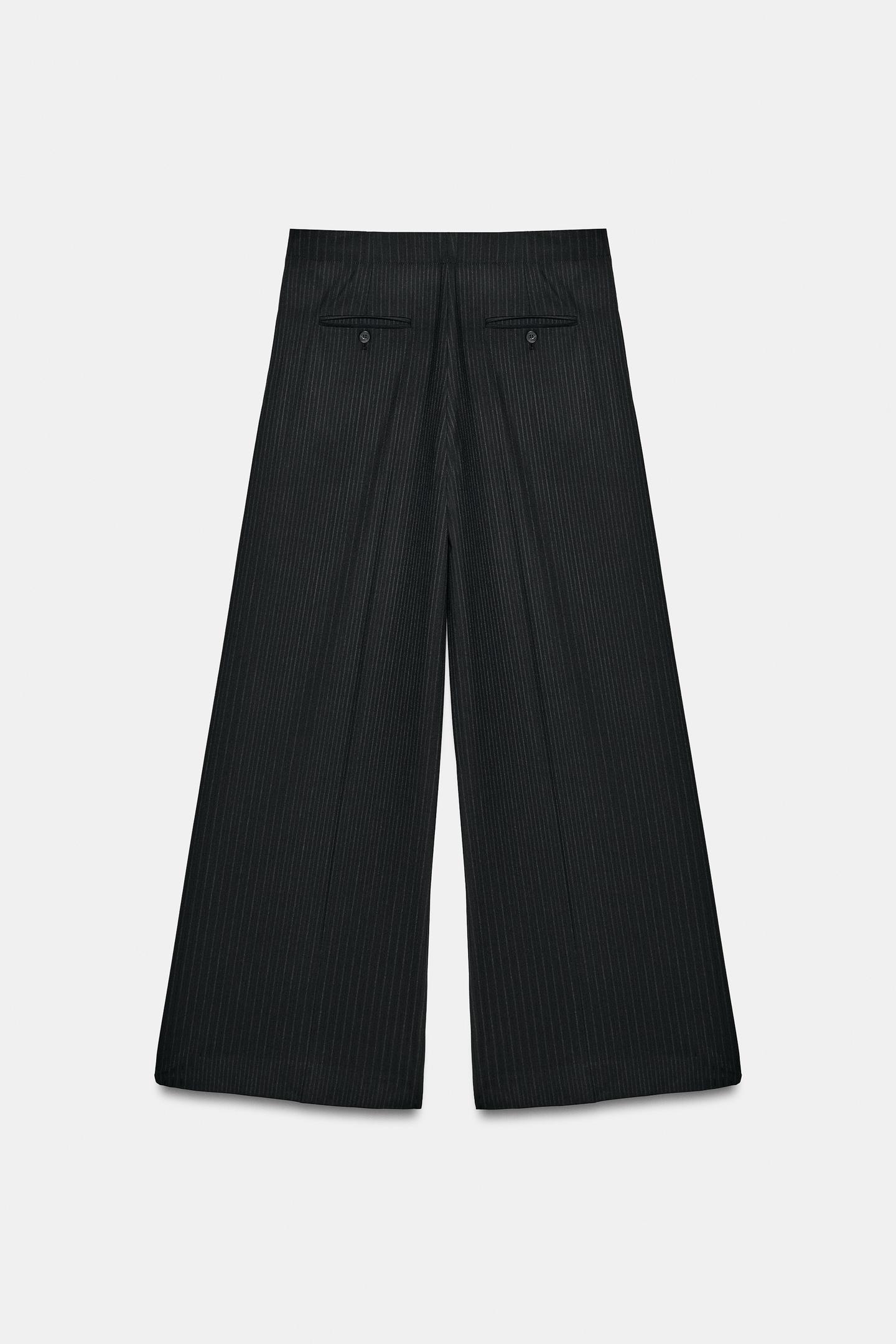 Женские брюки Zara ZW Collection Wide-Leg Striped, цвет: Чёрный — фото 8