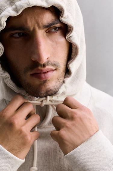 SWEAT RELAXED FIT À CAPUCHE - Gris chiné de Zara - Image 4