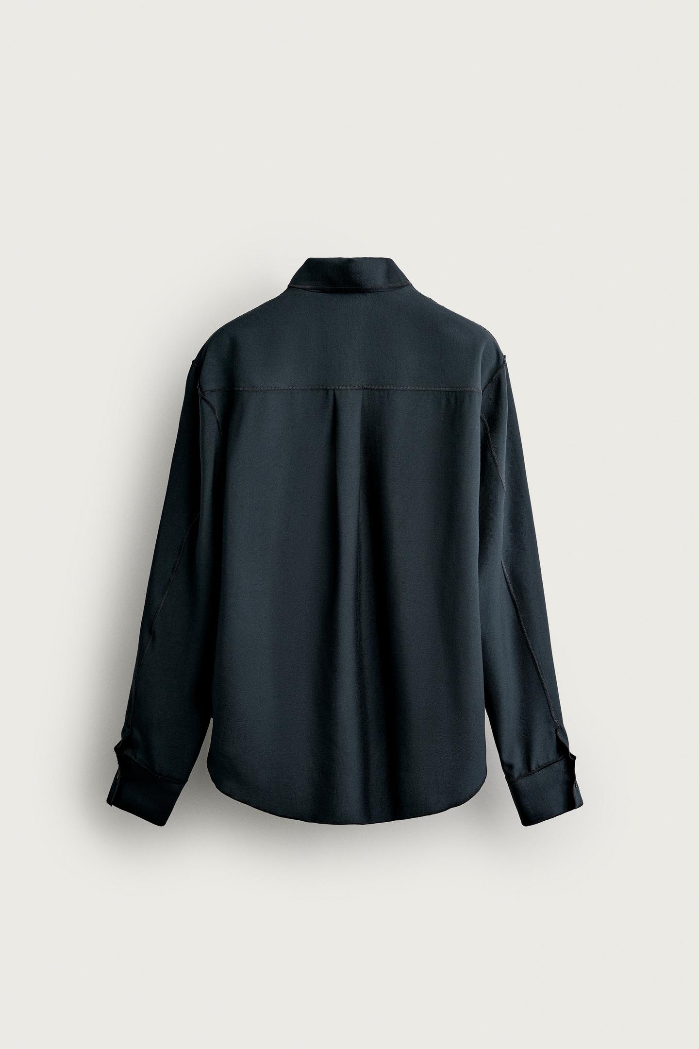 Мужская рубашка Zara Relaxed-Fit Fluid, цвет: Чёрный — фото 8