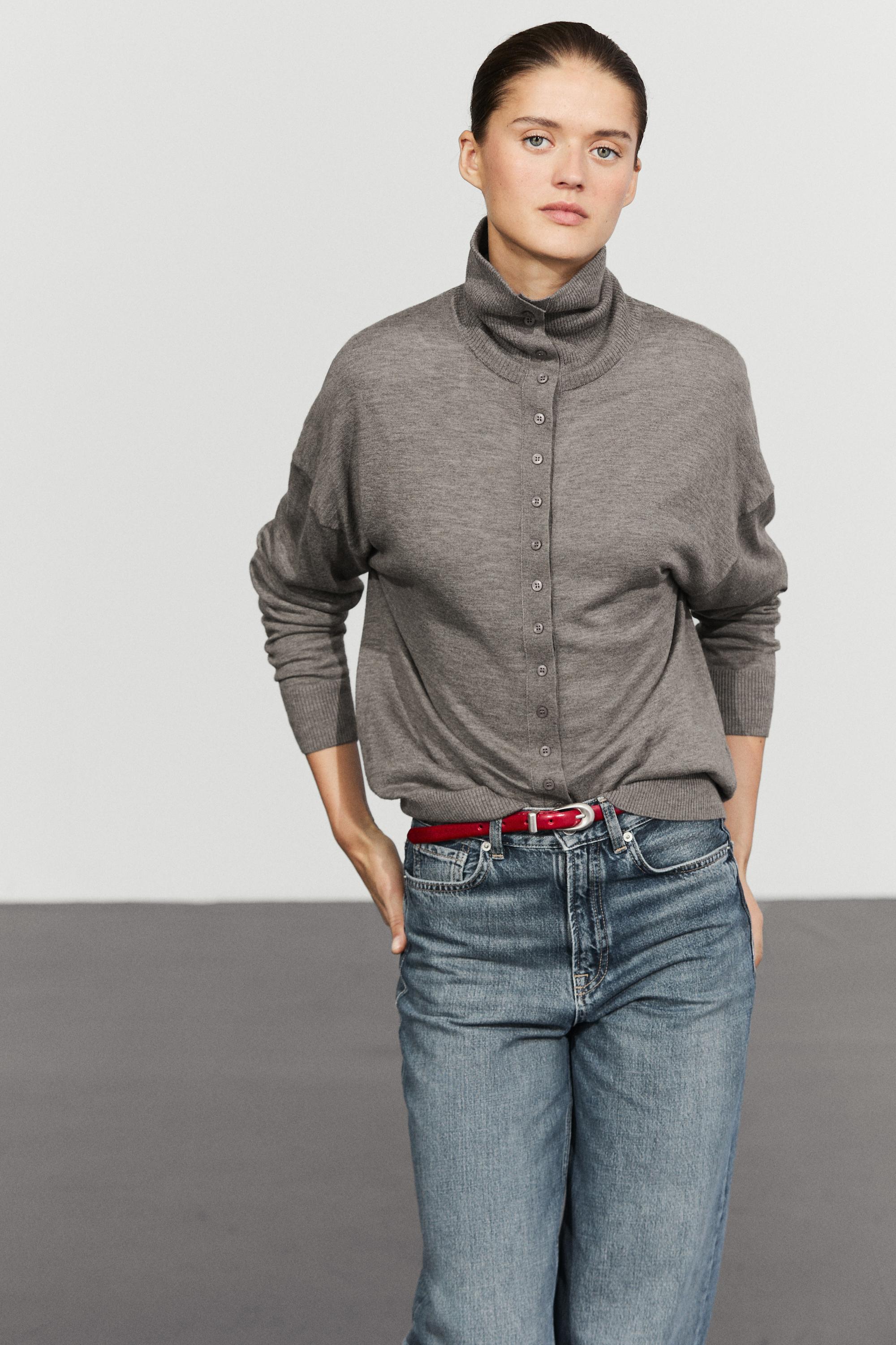 Turtleneck cardigan with button detail — Gray