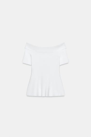 KNIT BOAT NECK TOP - White by Zara - Image 4