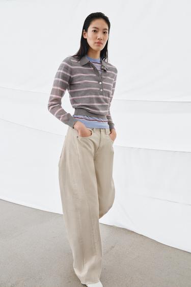 FINE-KNIT WOOL BLEND STRIPED POLO SHIRT - Grey by Zara - Image 3