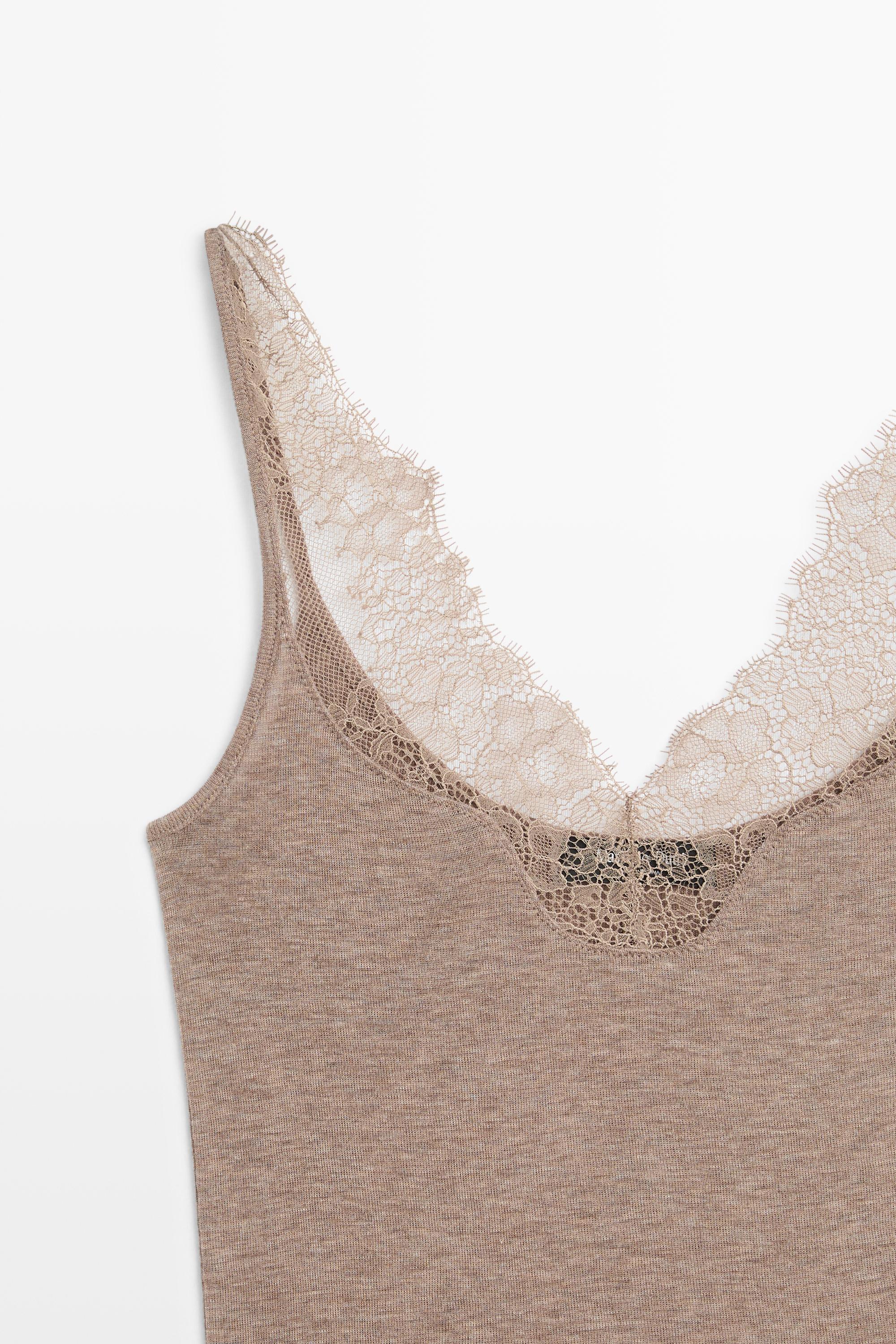 Strappy lace-trimmed camisole top — Bone