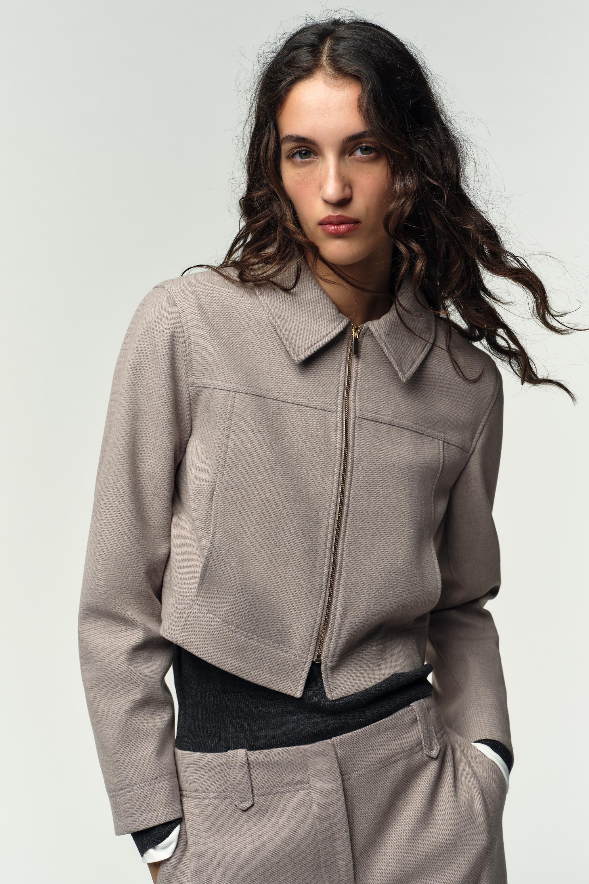 CROPPED ZIP-UP JACKET - Sand / Marl | ZARA Canada
