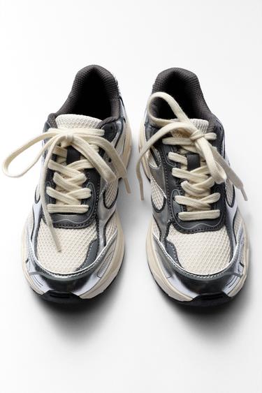 Zara MESH ATHLETIC SNEAKERS - Silver