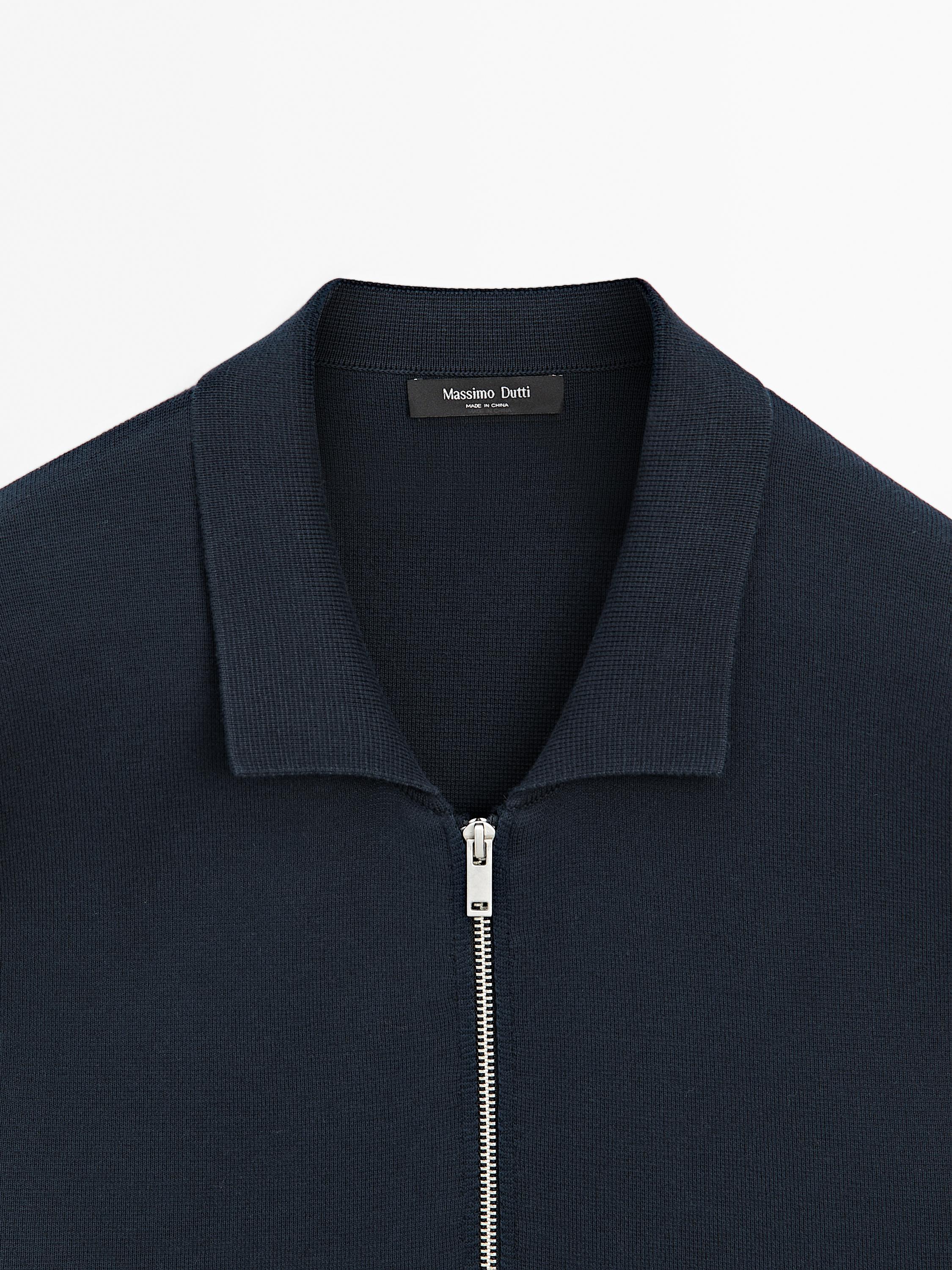 Cotton blend zip-up knit cardigan