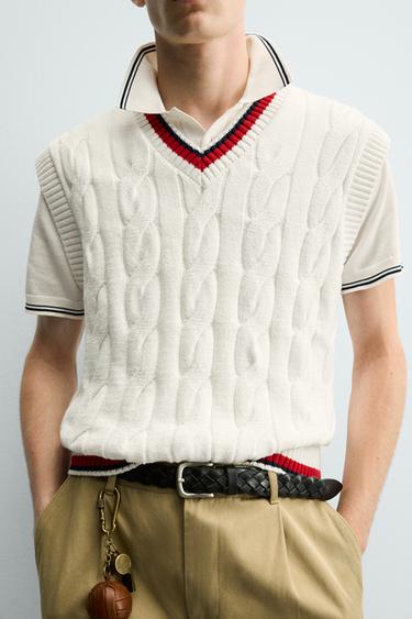 GILET EN MAILLE TORSADÉE ET CONTRASTÉE - Blanc de Zara - Image 5