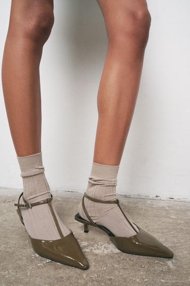 Zara KITTEN HEEL STRAPPY SLINGBACKS - Greenish - Image 0