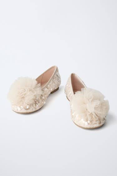 BALLERINES PAILLETTES AVEC POMPON - Blanc écru de Zara - Image 2