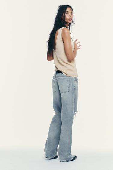 TRF LOW-RISE WIDE-LEG RIPPED JEANS - Blue grey by Zara - Image 3