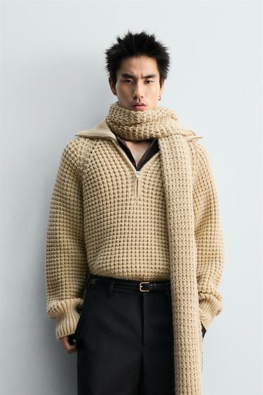 Zara LIMITED EDITION WAFFLE TEXTURE JUMPER - Ecru