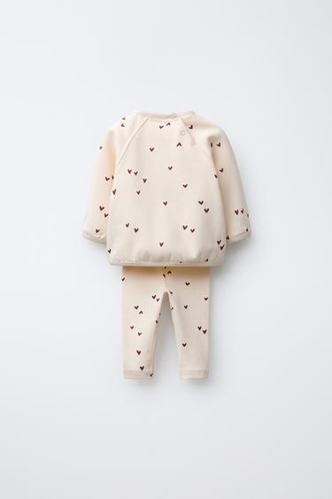 HEART PRINT SWEATSHIRT AND LEGGINGS SET - Ecru by Zara - Image 1