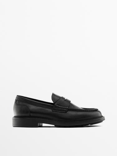 Mocassins en cuir souple - Noir de Zara