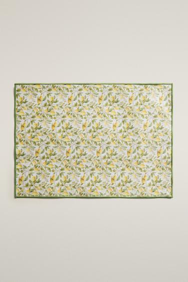 RESIN-COATED LEMON PRINT COTTON PLACEMAT - Greenish by Zara