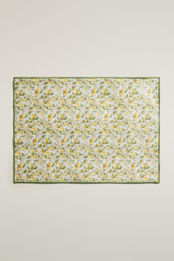 Zara LEMON RESIN-COATED COTTON PLACEMAT - Greenish - Image 0
