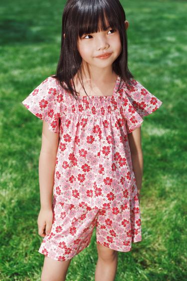 Zara 花卉印花府綢短褲 - 紅色