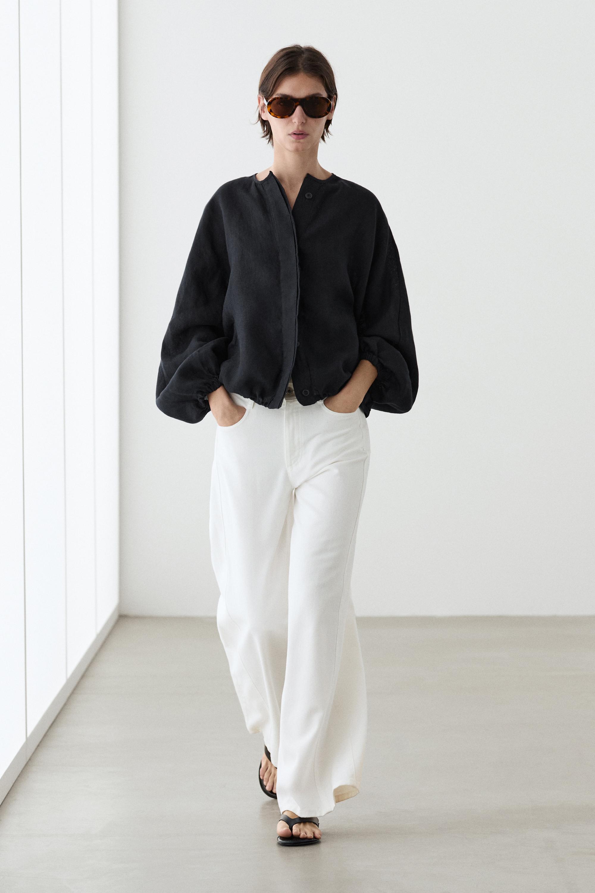 ウェスティ　ZARA リネン100% ボンバージャケット 100% linen puff bomber jacket - Blue | ZARA United States