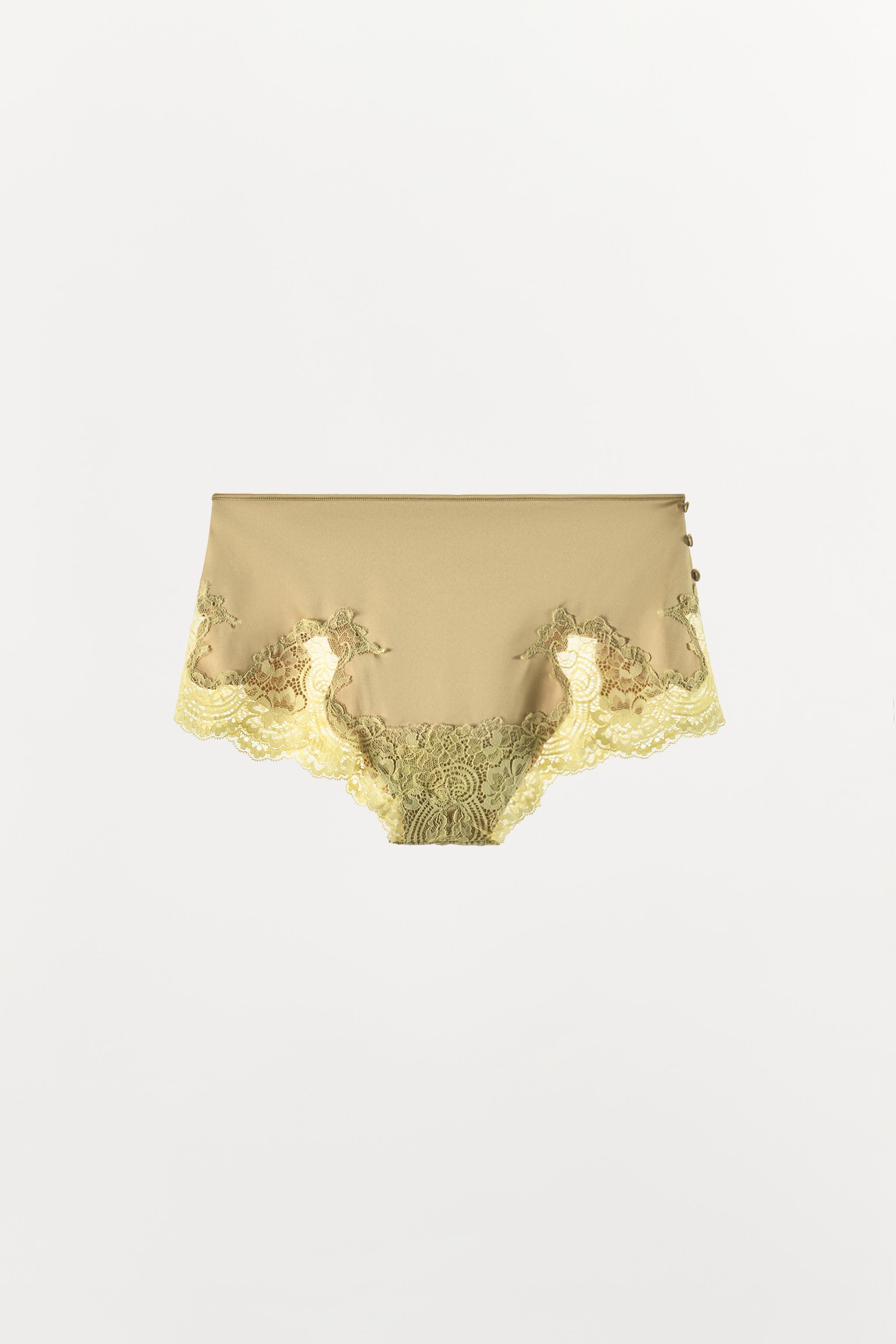 SATIN EFFECT LACE PANTIES — yellow