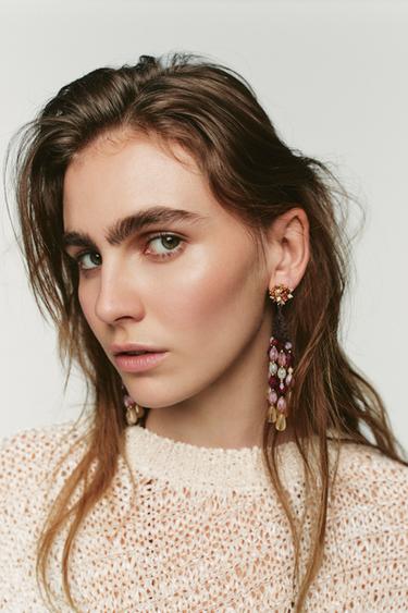 Zara BEADED CROCHET EARRINGS - Multicolored - Image 0