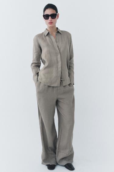 100% LINEN SHIRT ZW COLLECTION - Light grey by Zara