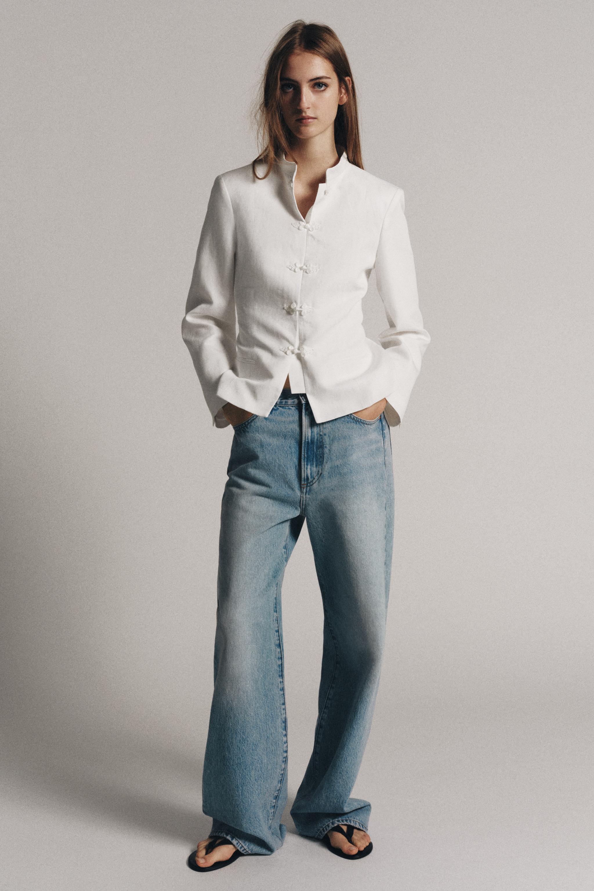 ZW COLLECTION PEPLUM BLAZER WITH FROG FASTENING — Oyster-white