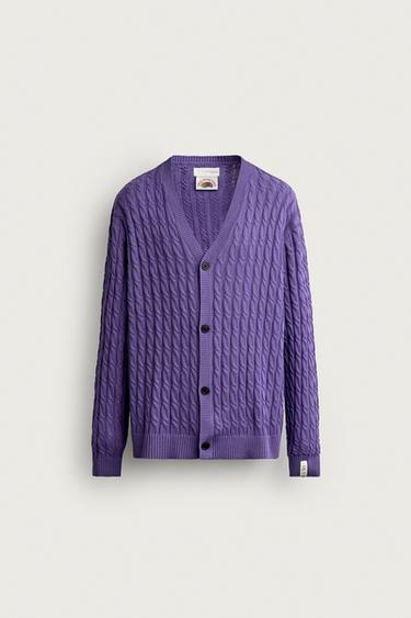 FRUIT OF THE LOOM™ CABLE KNIT CARDIGAN — Purple 1