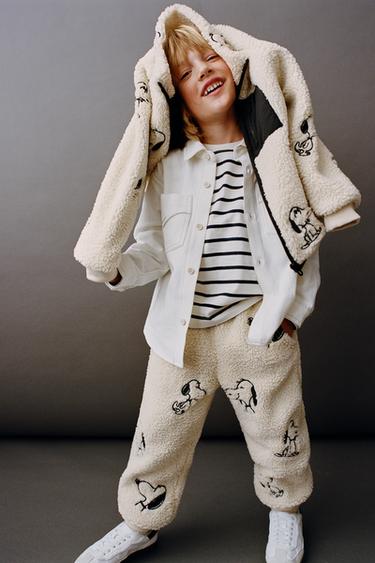 SNOOPY PEANUTS™ FAUX SHEARLING JOGGERS - Ecru / Black by Zara