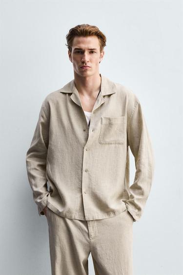 ÁO SƠ MI VẢI LYOCELL - LINEN MỀM RŨ - Màu be nhạt từ Zara