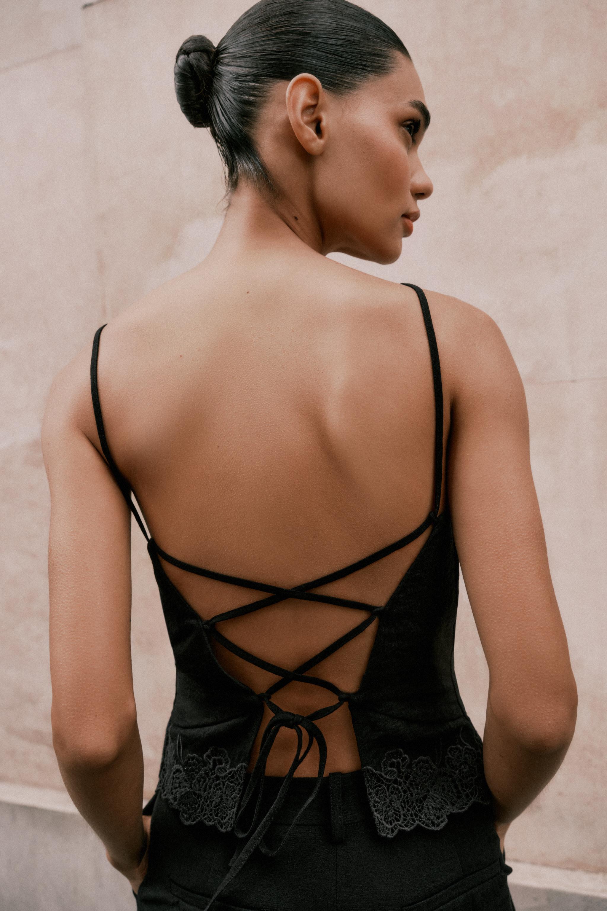EMBROIDERED OPEN-BACK TOP - Black | ZARA United States
