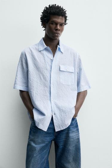 CHEMISE À CARREAUX TEXTURÉE - Bleu / Blanc de Zara - Image 5