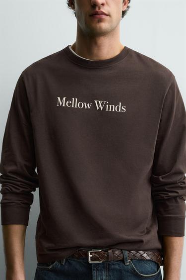 SLOGAN PRINT T-SHIRT - Brown by Zara - Image 4