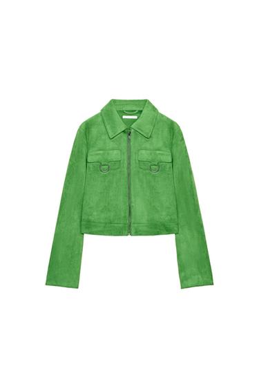 FAUX SUEDE CROP JACKET - Apple green by Zara