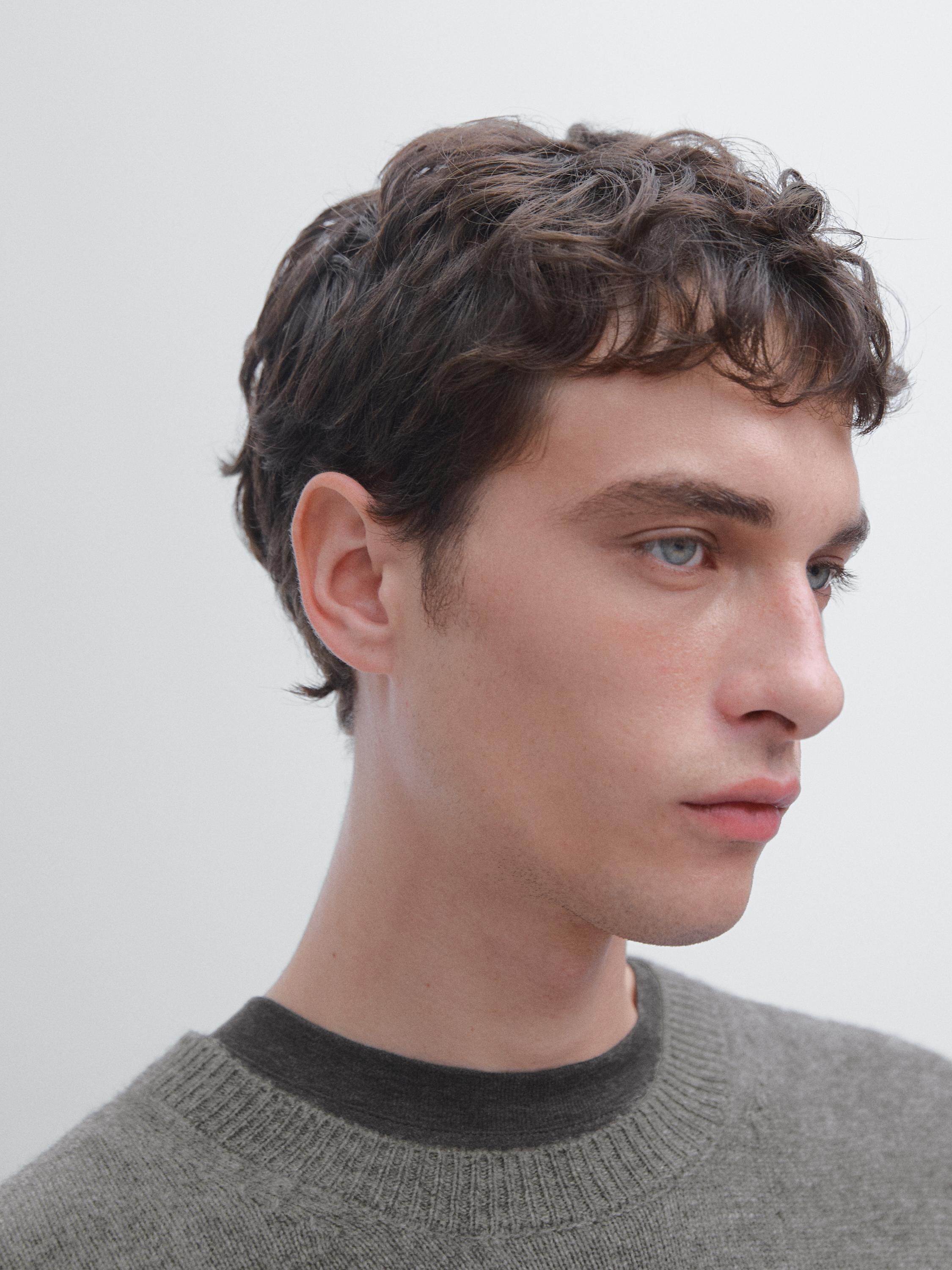 Wool blend crew neck knit sweater