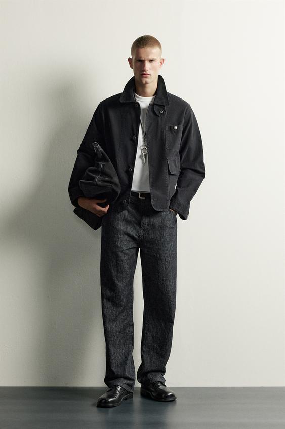 Zara CORDUROY COLLAR POCKET JACKET - Black - Image 0