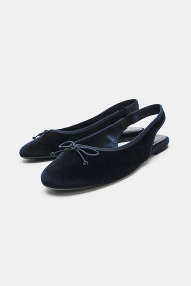VELVET-EFFECT SLINGBACK BALLET FLATS - Blue by Zara - Image 3