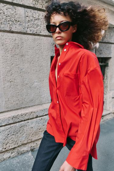 OVERSIZE POPLIN SHIRT - Red by Zara
