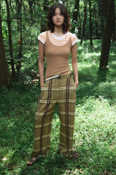 Zara 撞色疊層 T 恤 - 淺棕色