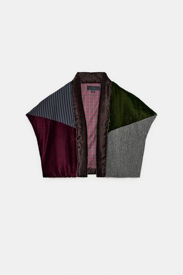 Zara CONTRASTING VELVET PUFFER VEST - Multicolored