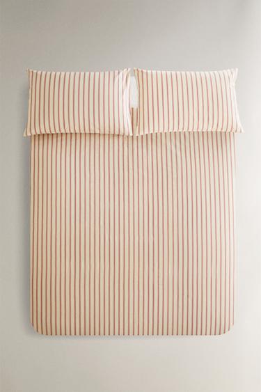 STRIPED PERCALE DUVET COVER (300 THREAD COUNT) - Red by Zara