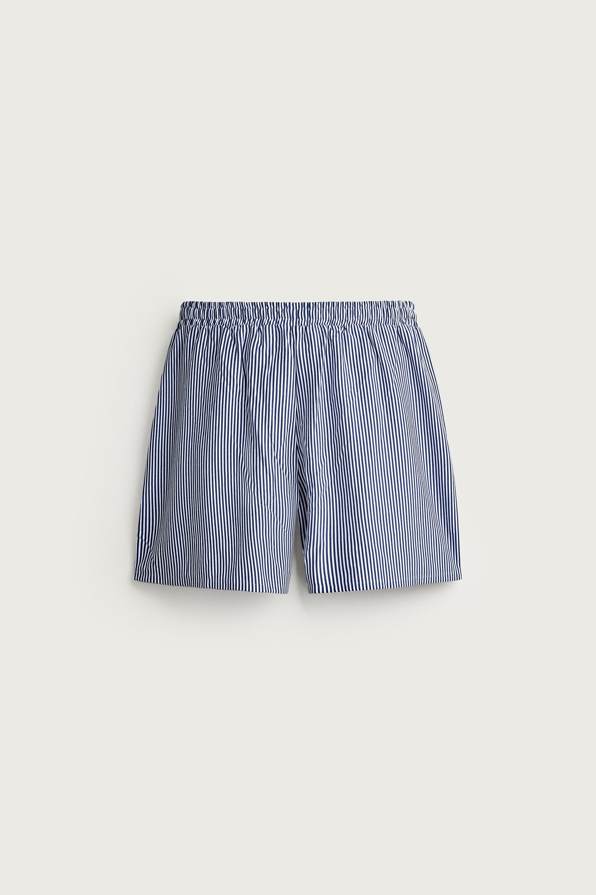 RELAXED FIT STRIPED PATCH BERMUDA SHORTS