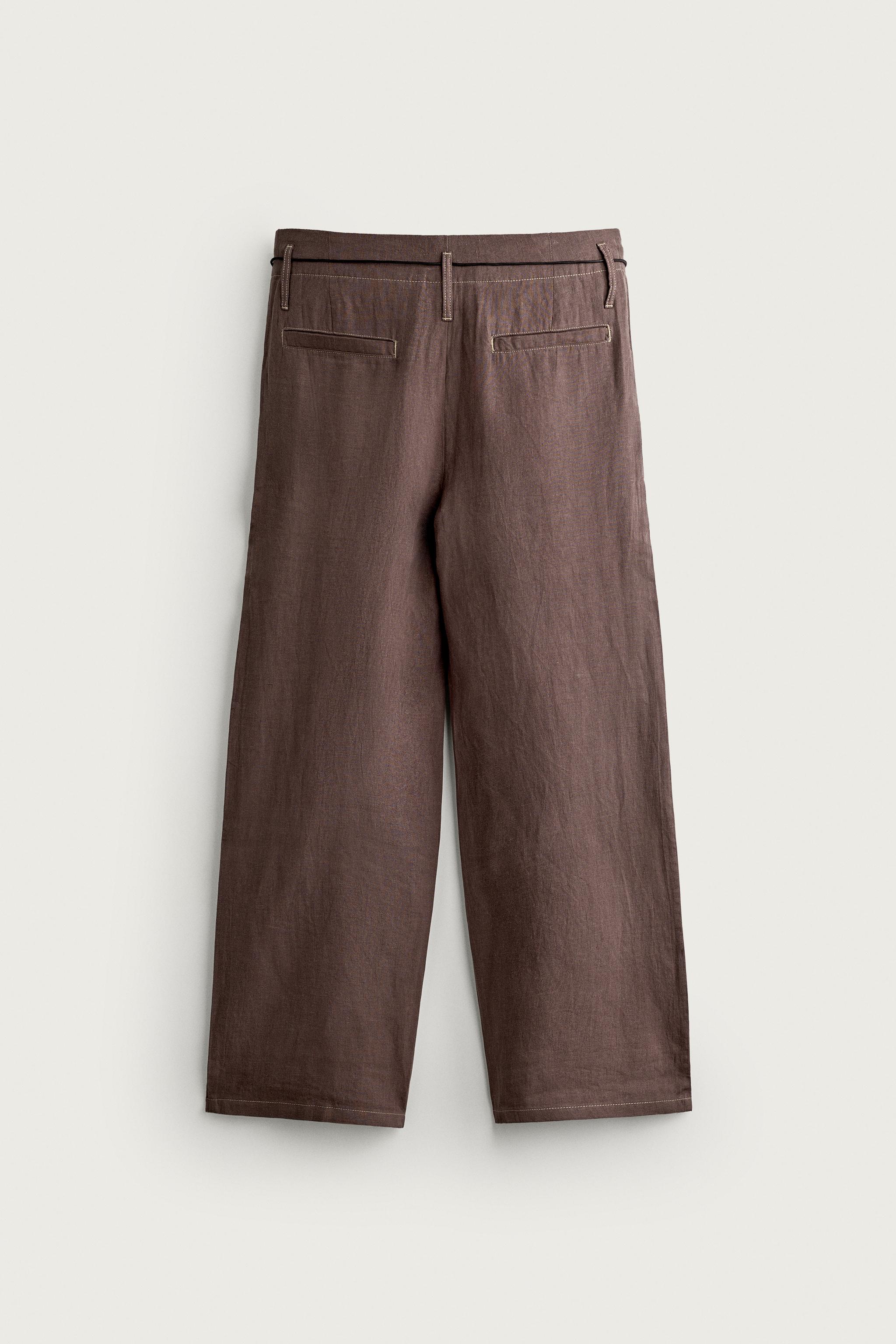 Zara %100 KETEN RELAXED FIT PANTOLON görsel 7